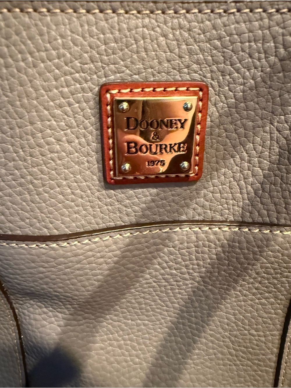 Dooney & Bourke Gray Pebble Leather Tote with Brown Straps and Front Pocket - Picture 3 of 10